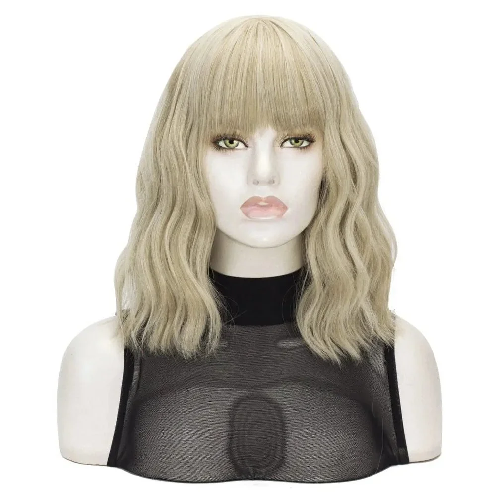 Blonde Wavy Hair Wig with Bang